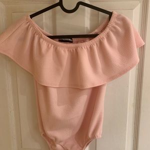 Pink off-the-shoulder bodysuit